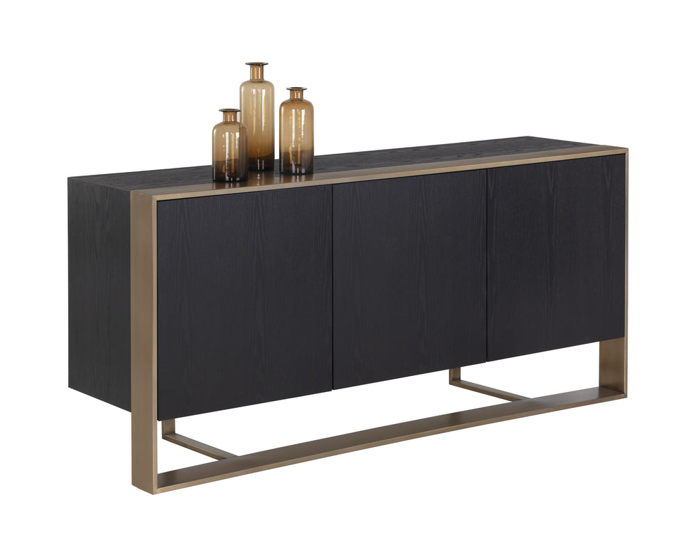 Sunpan Dalton Modern Sideboard - Stunning German Oak Veneer Design with Ample Storage for Any Space Antique Brass / Black