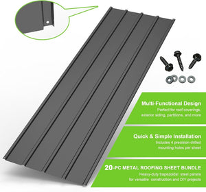 English Elm 20pcs Corrugated Galvanized Steel Roofing Panels Weatherproof Kit for Sheds Pergolas W1859P471100