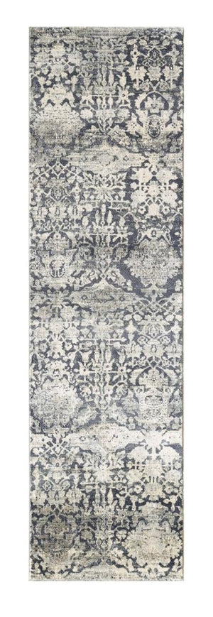 HomeRoots 8' Gray and Ivory Floral Medallion Area Rug - Durable, Soft Polyester, Perfect for High-Traffic Spaces 8' Runner 375113