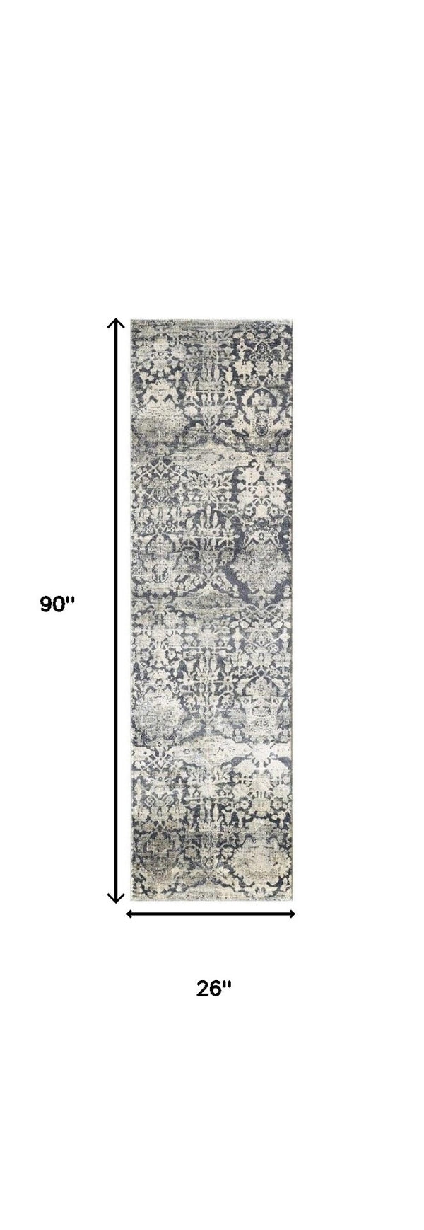 HomeRoots 8' Gray and Ivory Floral Medallion Area Rug - Durable, Soft Polyester, Perfect for High-Traffic Spaces 8' Runner 375113
