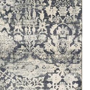 HomeRoots 8' Gray and Ivory Floral Medallion Area Rug - Durable, Soft Polyester, Perfect for High-Traffic Spaces 8' Runner 375113