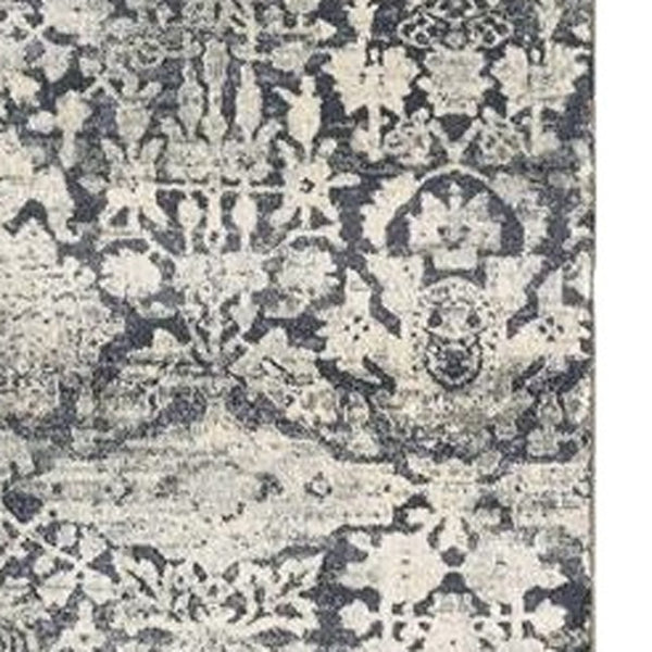 HomeRoots 8' Gray and Ivory Floral Medallion Area Rug - Durable, Soft Polyester, Perfect for High-Traffic Spaces 8' Runner 375113