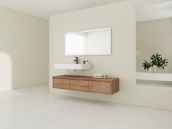 English Elm 60-Inch Wall-Mounted Bathroom Vanity With Stylish Resin Sink, Soft-Close Drawers & Modern Design W999S00355