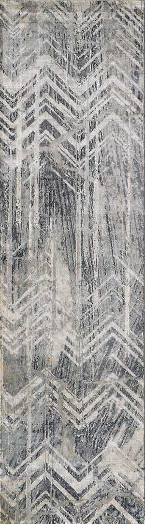 Homeroots 8' Grey Machine Woven Distressed Chevron Indoor Runner Rug  Polyester 375125