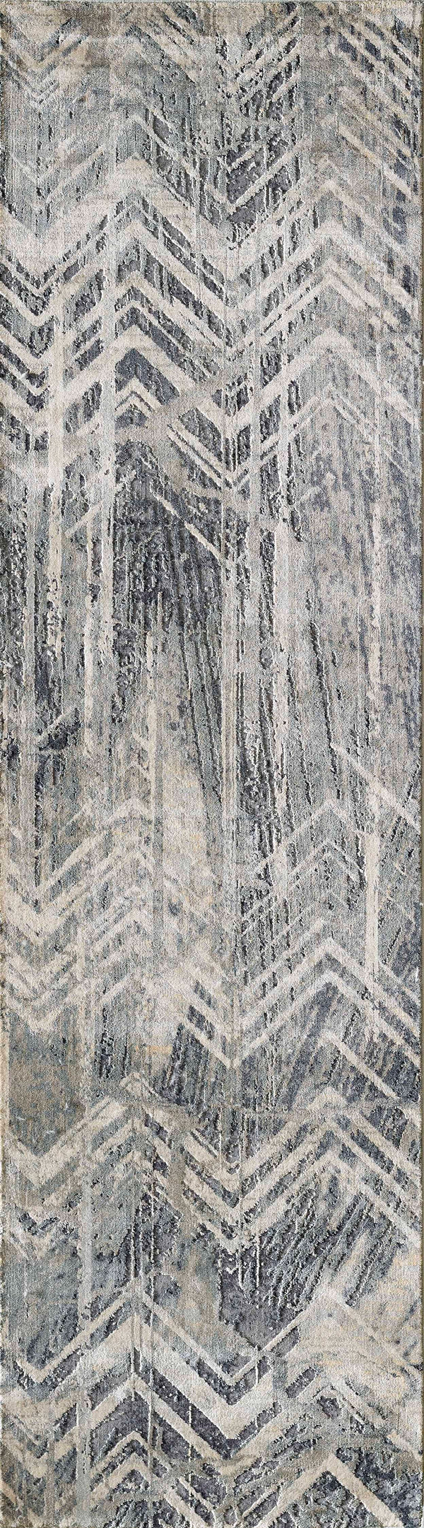 Homeroots 8' Grey Machine Woven Distressed Chevron Indoor Runner Rug  Polyester 375125