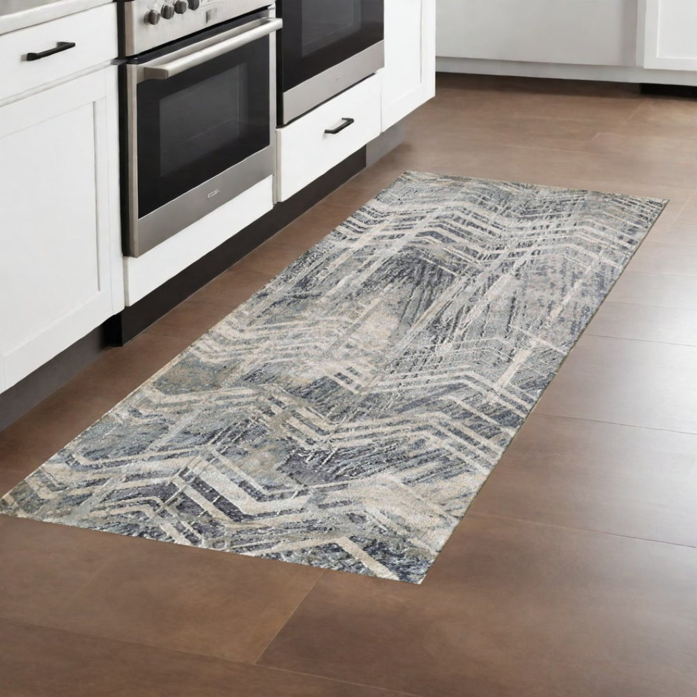 HomeRoots 8' Dark Gray and Ivory Chevron Runner Rug - Stylish, Durable, and Perfect for High-Traffic Areas 8' Runner 375125