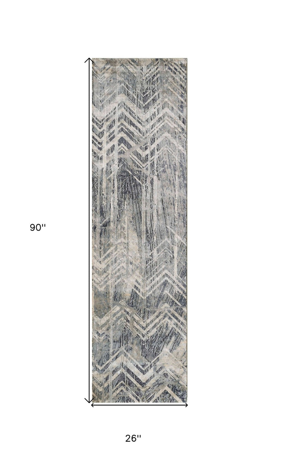 HomeRoots 8' Dark Gray and Ivory Chevron Runner Rug - Stylish, Durable, and Perfect for High-Traffic Areas 8' Runner 375125