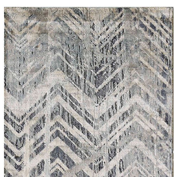 Homeroots 8' Grey Machine Woven Distressed Chevron Indoor Runner Rug  Polyester 375125