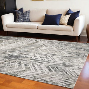 Homeroots 9' X 13' Gray Chevron Area Rug  Polyester 375130