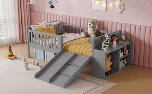 English Elm Twin Low Loft Bed for Kids with Slide Climbing Structure and Movable Bookshelf W2593P457237