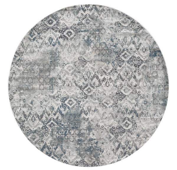 Homeroots 8' X 8' Ivory Gray And Teal Abstract Area Rug  Polyester 375135