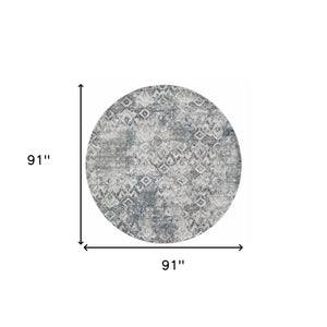 Homeroots 8' X 8' Ivory Gray And Teal Abstract Area Rug  Polyester 375135