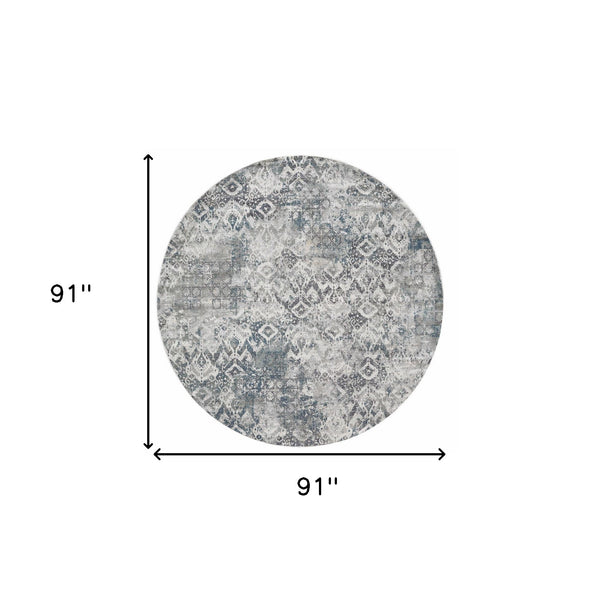 Homeroots 8' X 8' Ivory Gray And Teal Abstract Area Rug  Polyester 375135