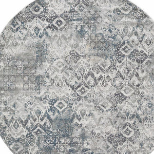 Homeroots 8' X 8' Ivory Gray And Teal Abstract Area Rug  Polyester 375135