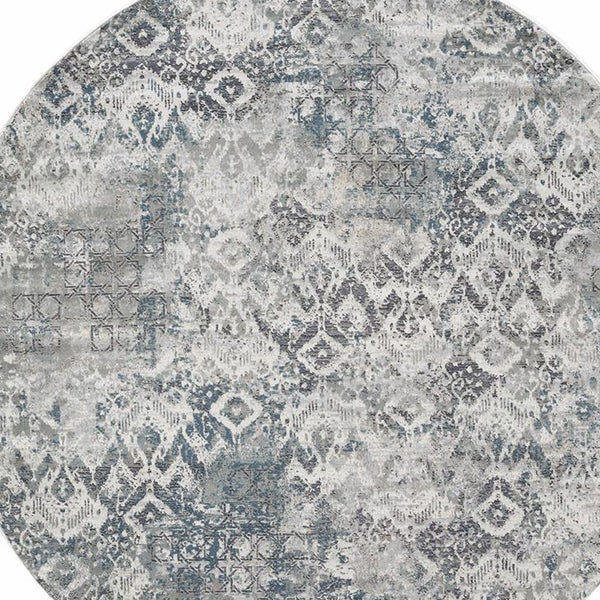 Homeroots 8' X 8' Ivory Gray And Teal Abstract Area Rug  Polyester 375135