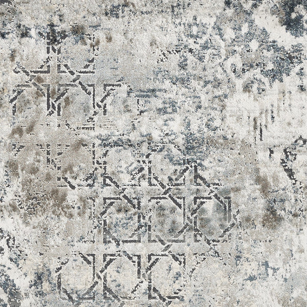 Homeroots 8' X 8' Ivory Gray And Teal Abstract Area Rug  Polyester 375135