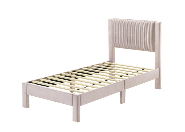 English Elm 1pc Plush Upholstered Headboard Queen Bed with Ribbed Texture, Low-Profile Frame and Sleek Modern Design Pink 45.3 L x 27 W x 6.9 H B2741P322570