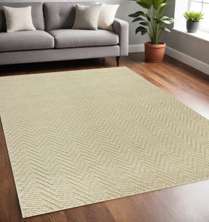 HomeRoots 5' Hand-Woven Jute Chevron Area Rug in Ivory and Beige - Durable, Textured Elegance for Any Space 5' X 8' 375161