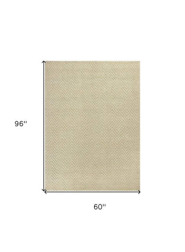 Homeroots 5' X 8' Ivory Chevron Hand Woven Area Rug  Jute 375161