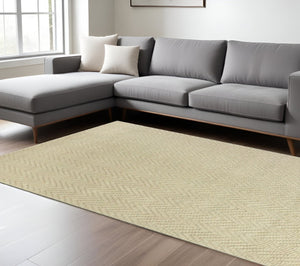 HomeRoots 5' Hand-Woven Jute Chevron Area Rug in Ivory and Beige - Durable, Textured Elegance for Any Space 7' X 10' 375162