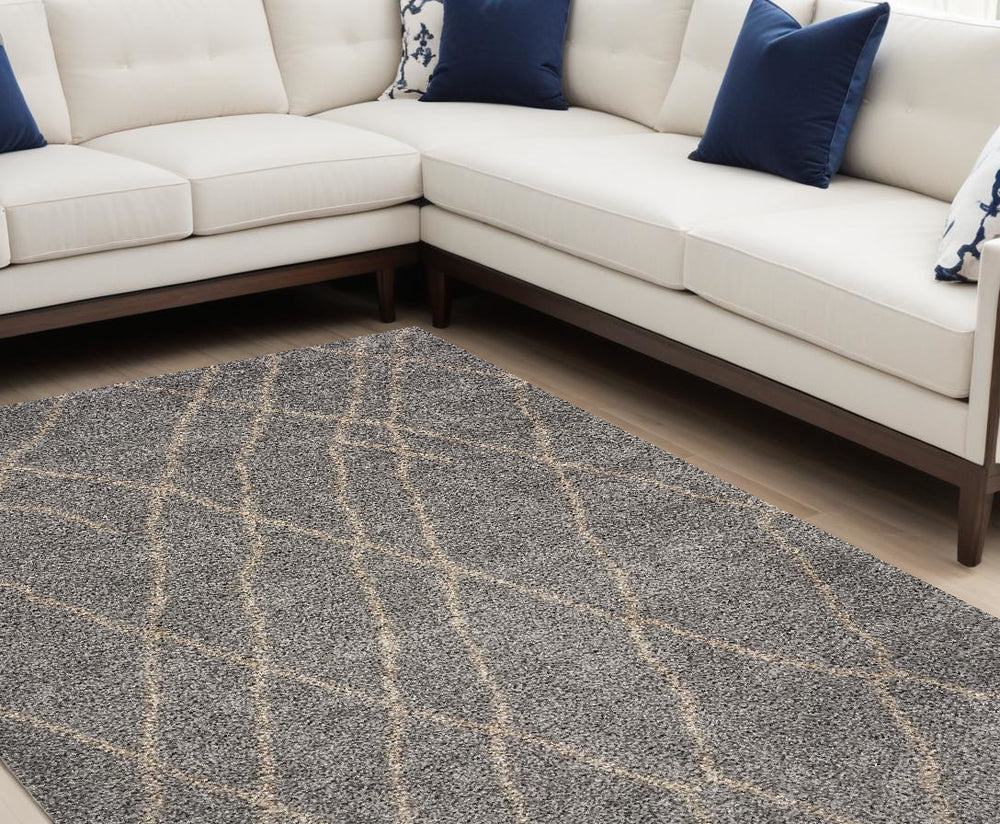 Homeroots 8' X 11' Slate Gray And Tan Abstract Shag Area Rug  Polypropylene 375190