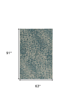 HomeRoots 5' Teal Blue Abstract Area Rug - Modern Indoor Outdoor Accent for Stylish Living Spaces & Patios 5' x 8' 375200