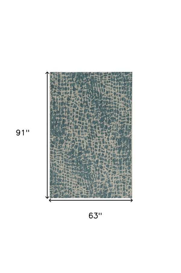 HomeRoots 5' Teal Blue Abstract Area Rug - Modern Indoor Outdoor Accent for Stylish Living Spaces & Patios 5' x 8' 375200