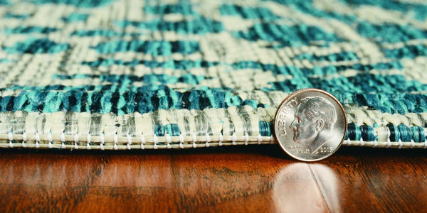 HomeRoots 5' Teal Blue Abstract Area Rug - Modern Indoor Outdoor Accent for Stylish Living Spaces & Patios 5' x 8' 375200