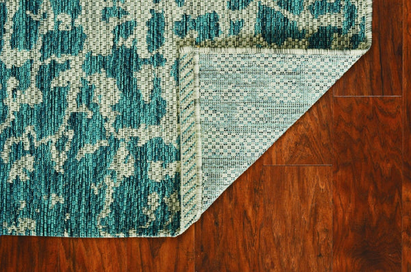 HomeRoots 5' Teal Blue Abstract Area Rug - Modern Indoor Outdoor Accent for Stylish Living Spaces & Patios 5' x 8' 375200
