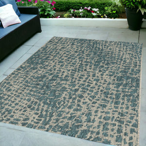 HomeRoots 5' Teal Blue Abstract Area Rug - Modern Indoor Outdoor Accent for Stylish Living Spaces & Patios 5' x 8' 375200