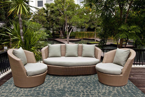 HomeRoots 5' Teal Blue Abstract Area Rug - Modern Indoor Outdoor Accent for Stylish Living Spaces & Patios 8' Round 375202