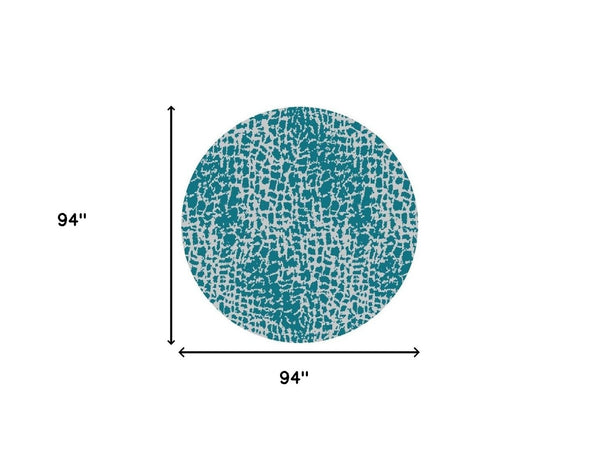 HomeRoots 5' Teal Blue Abstract Area Rug - Modern Indoor Outdoor Accent for Stylish Living Spaces & Patios 8' Round 375202