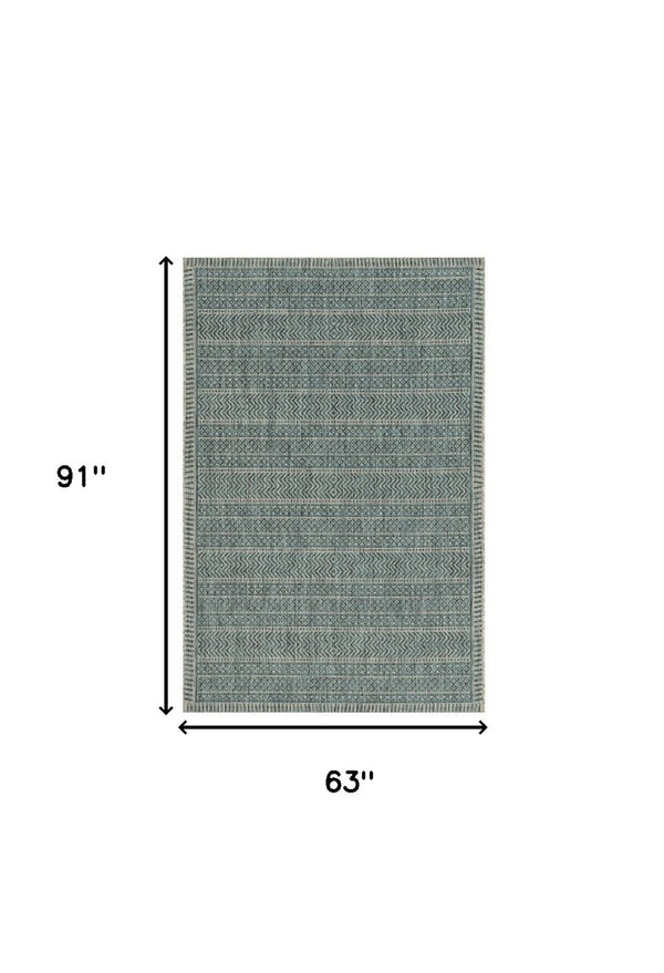 HomeRoots 5' Teal Blue Southwestern Area Rug - Durable Indoor Outdoor Design for Vibrant Spaces & Easy Care 5' x 8' 375205