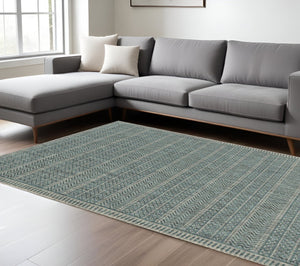 HomeRoots 8' Teal and Beige Geometric Area Rug - Modern, Durable Design for Stylish Living Spaces and Comfort 8' X 11' 375206