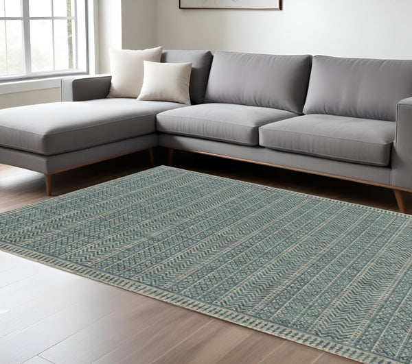 HomeRoots 8' Teal and Beige Geometric Area Rug - Modern, Durable Design for Stylish Living Spaces and Comfort 8' X 11' 375206