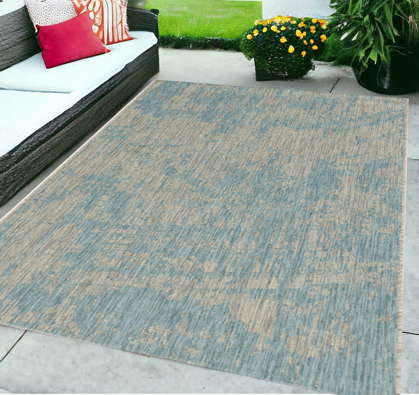 Homeroots 5' X 8' Teal Blue Abstract Indoor Outdoor Area Rug  Polypropylene 375215