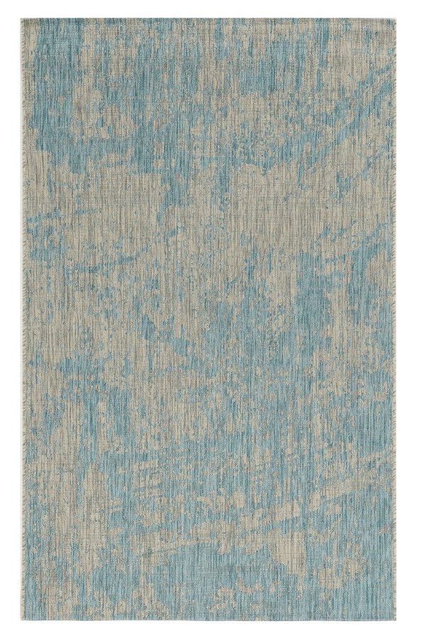 Homeroots 8' X 11' Teal Machine Woven Abstract Strokes Indoor Outdoor Area Rug  Polypropylene 375216