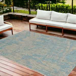 Homeroots 8' X 11' Teal Machine Woven Abstract Strokes Indoor Outdoor Area Rug  Polypropylene 375216