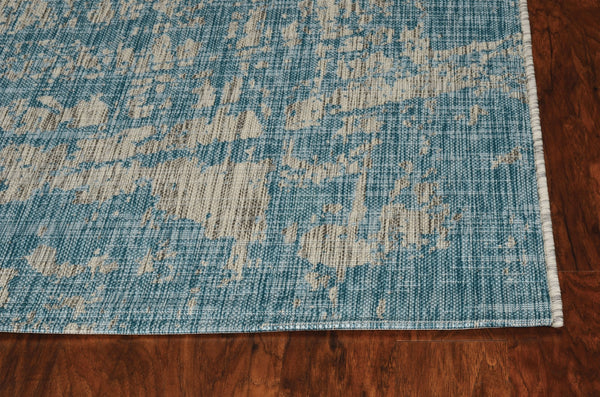 Homeroots 8' X 11' Teal Machine Woven Abstract Strokes Indoor Outdoor Area Rug  Polypropylene 375216