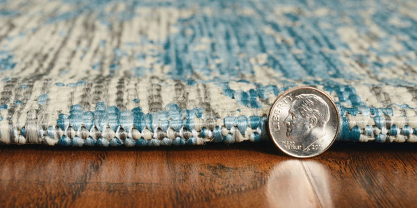 Homeroots 8' X 11' Teal Machine Woven Abstract Strokes Indoor Outdoor Area Rug  Polypropylene 375216