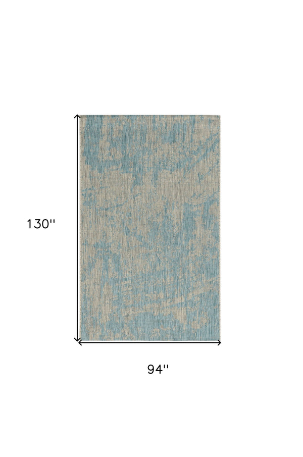 Homeroots 8' X 11' Teal Machine Woven Abstract Strokes Indoor Outdoor Area Rug  Polypropylene 375216