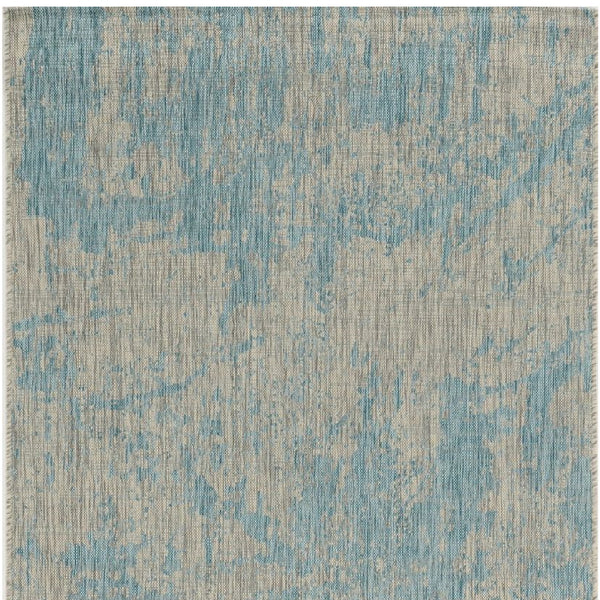 Homeroots 8' X 11' Teal Machine Woven Abstract Strokes Indoor Outdoor Area Rug  Polypropylene 375216