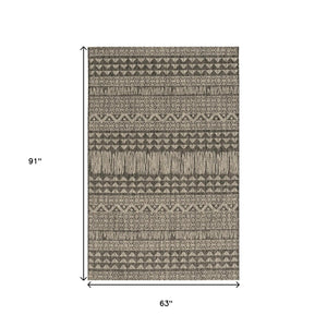 HomeRoots 5' Charcoal and Gray Tribal Area Rug – Modern Design, Durable Comfort for Living Rooms and Entryways 5' X 8' 375220