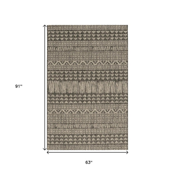 HomeRoots 5' Charcoal and Gray Tribal Area Rug – Modern Design, Durable Comfort for Living Rooms and Entryways 5' X 8' 375220