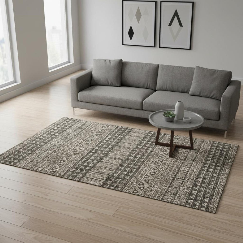 HomeRoots 5' Charcoal and Gray Tribal Area Rug – Modern Design, Durable Comfort for Living Rooms and Entryways 5' X 8' 375220