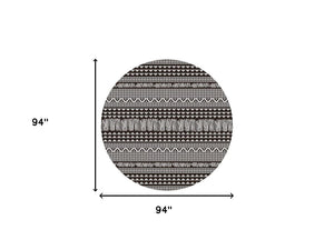 Homeroots 8' Round Charcoal Southwestern Indoor Outdoor Area Rug  Polypropylene 375222