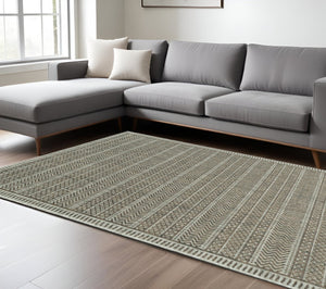HomeRoots 8' Contemporary Brown and Ivory Geometric Area Rug - Durable, Stylish, and Perfect for High-Traffic Spaces 8" x 11" 375225