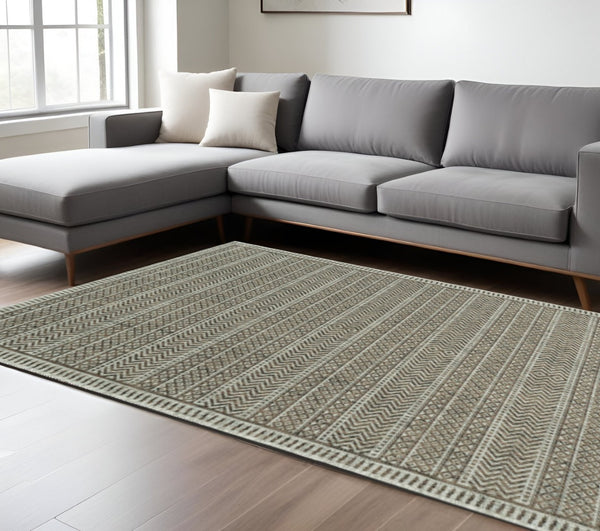 HomeRoots 8' Contemporary Brown and Ivory Geometric Area Rug - Durable, Stylish, and Perfect for High-Traffic Spaces 8" x 11" 375225
