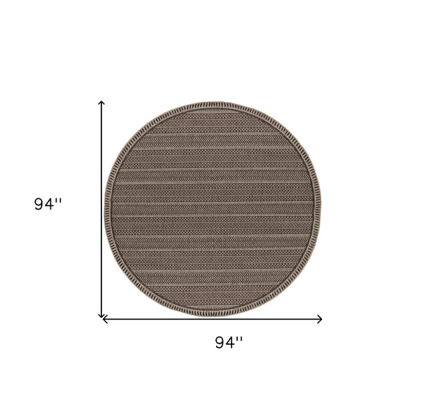 Homeroots 8' Round Mocha Geometric Pattern Indoor Outdoor Area Rug  Polypropylene 375226