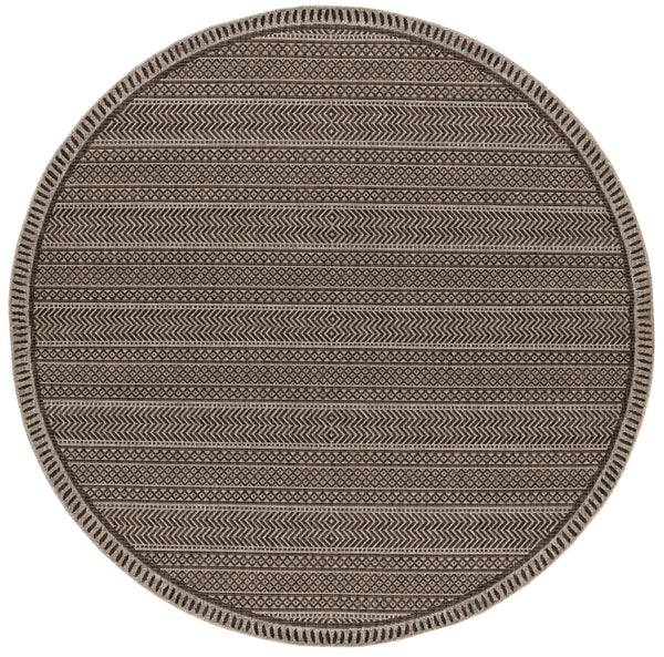 Homeroots 8' Round Mocha Geometric Pattern Indoor Outdoor Area Rug  Polypropylene 375226